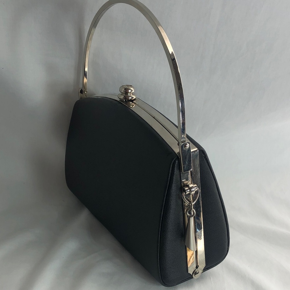 Classic Black Hard Bodied Evening Bag With Silver-Tone  Hardware - Picture 9 of 14
